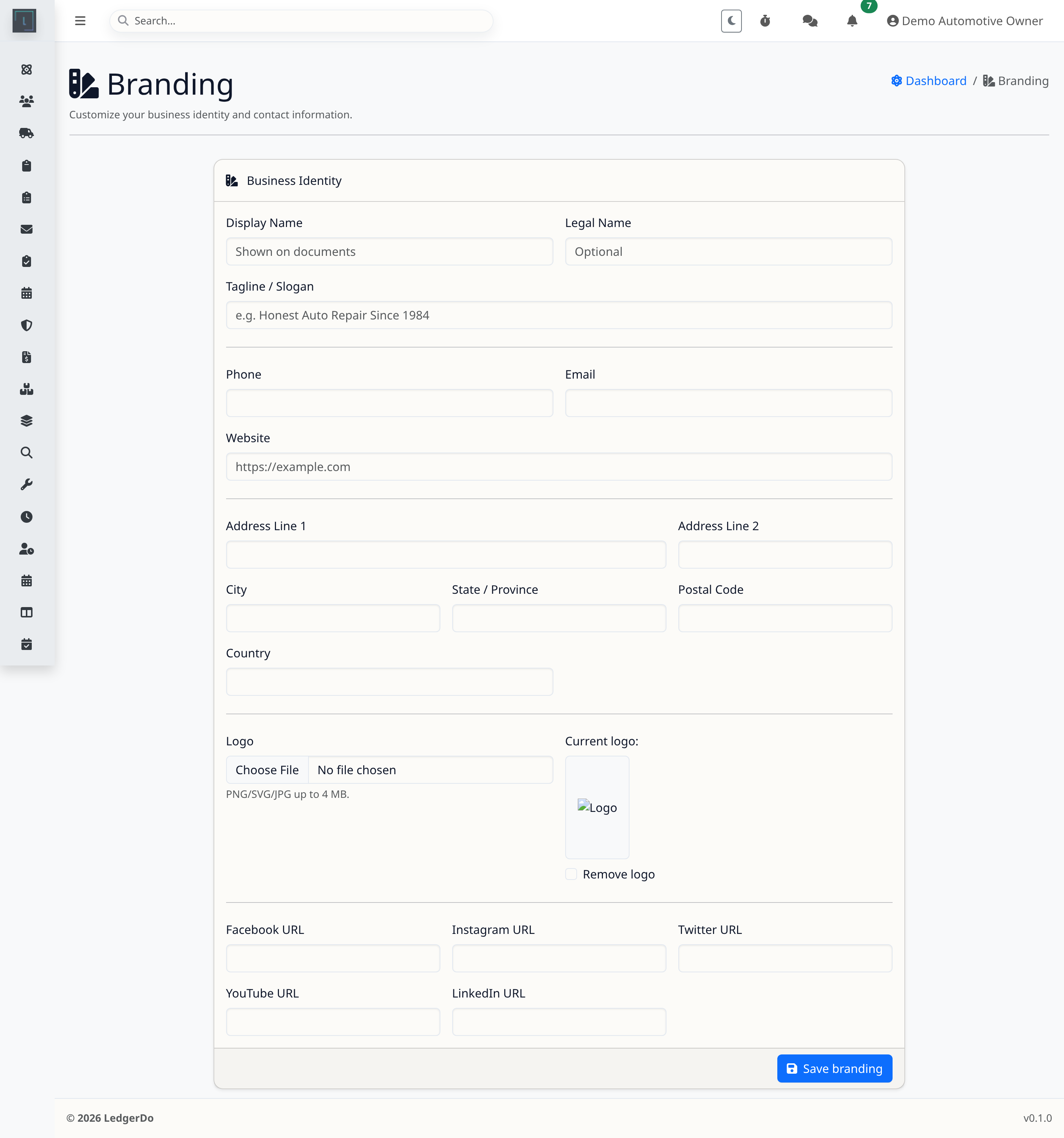 Company profile and branding settings